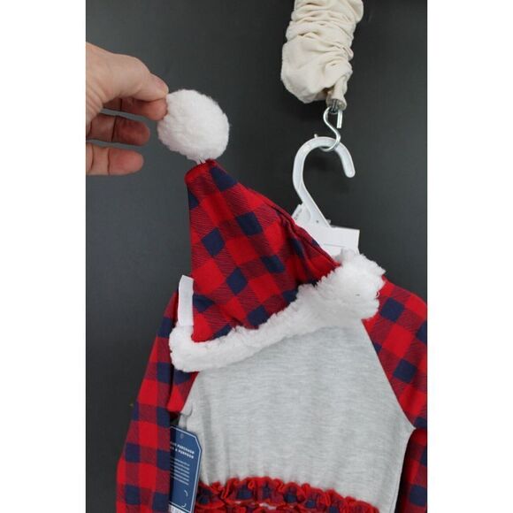 LIFE IS GOOD ROMPER W/HAT & RUFFLES GRAY BUFFALO PLAID DOG GIRLS 3/6M NWT - Picture 6 of 8
